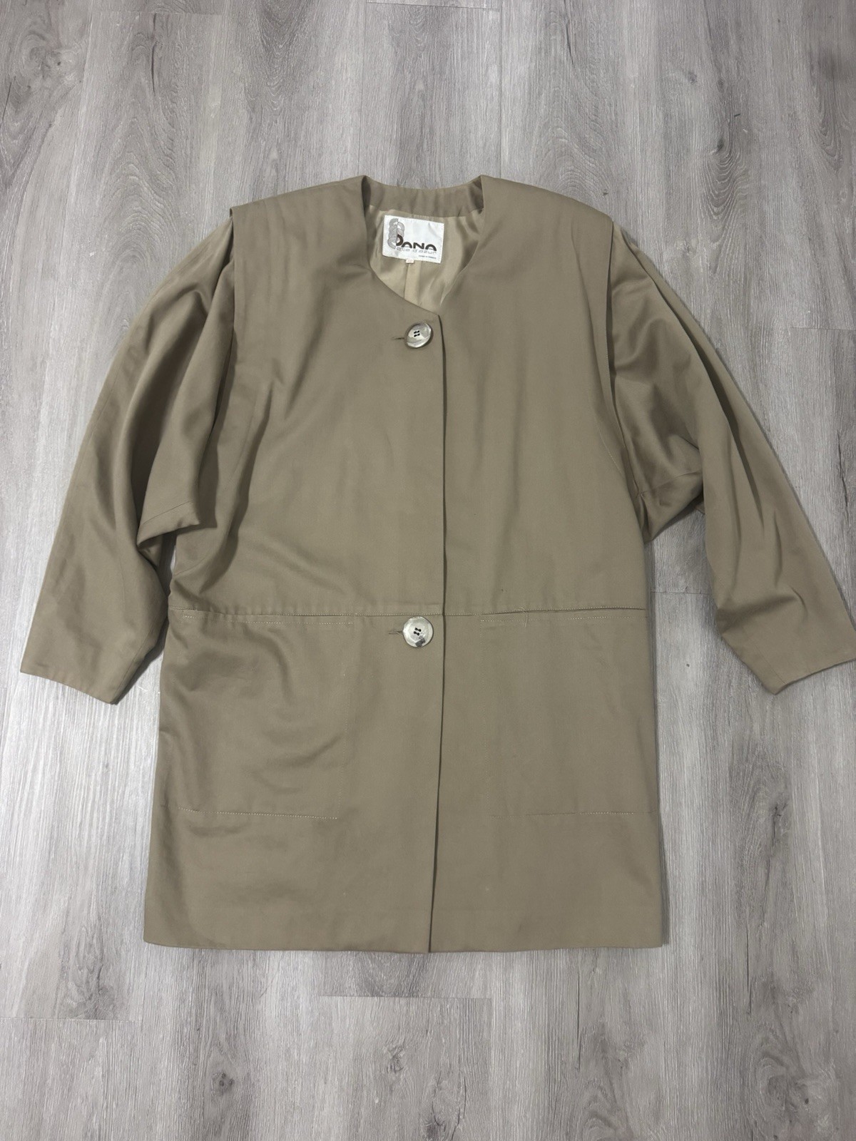VTG Dana Cote d’Azur Khaki Jacket Size 42 100% Cotton 3/4 Sleeve Made in France