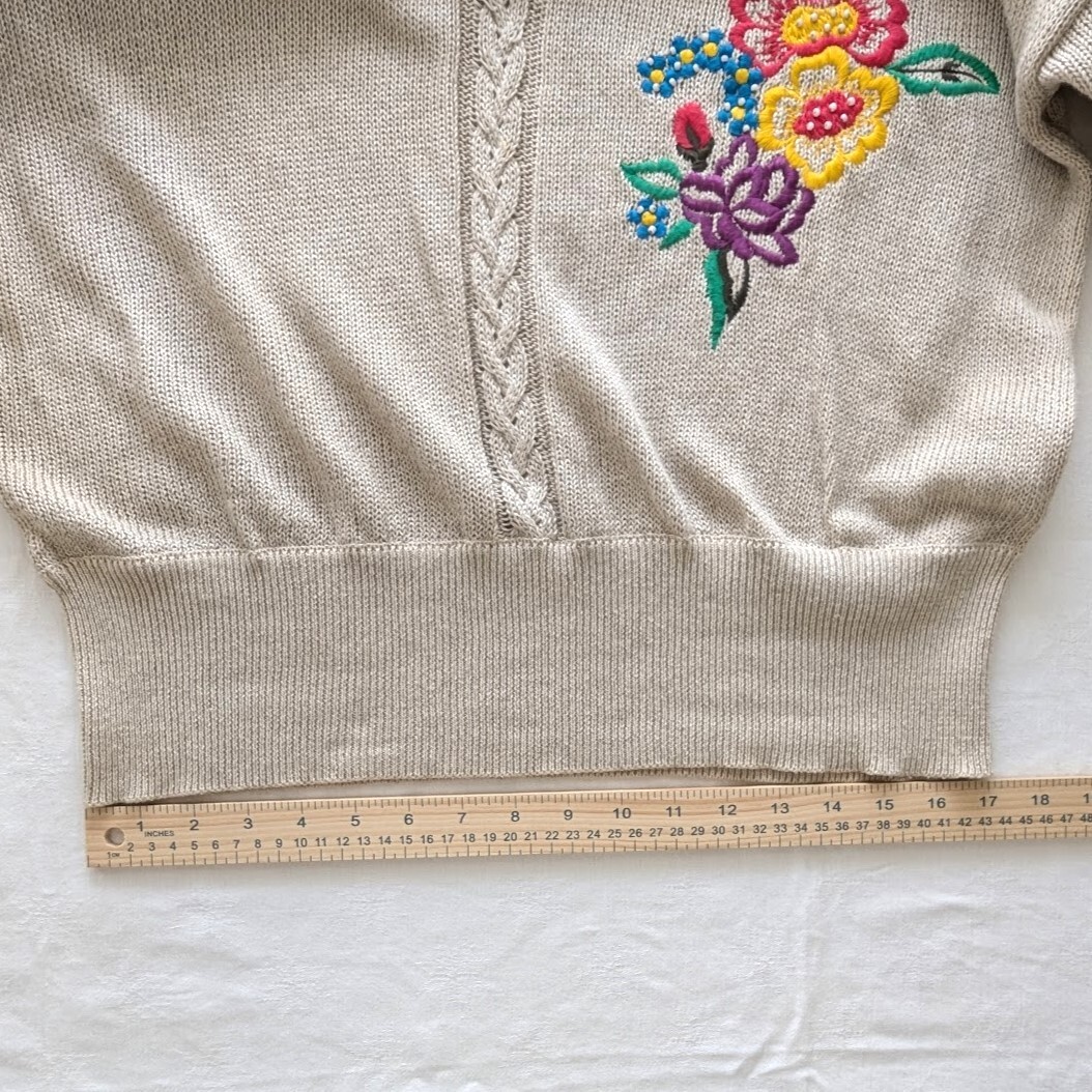 ESCADA Sweater Womens Sz 40 Margaretha Ley Floral Embroidery VTG 80s Linen Blend