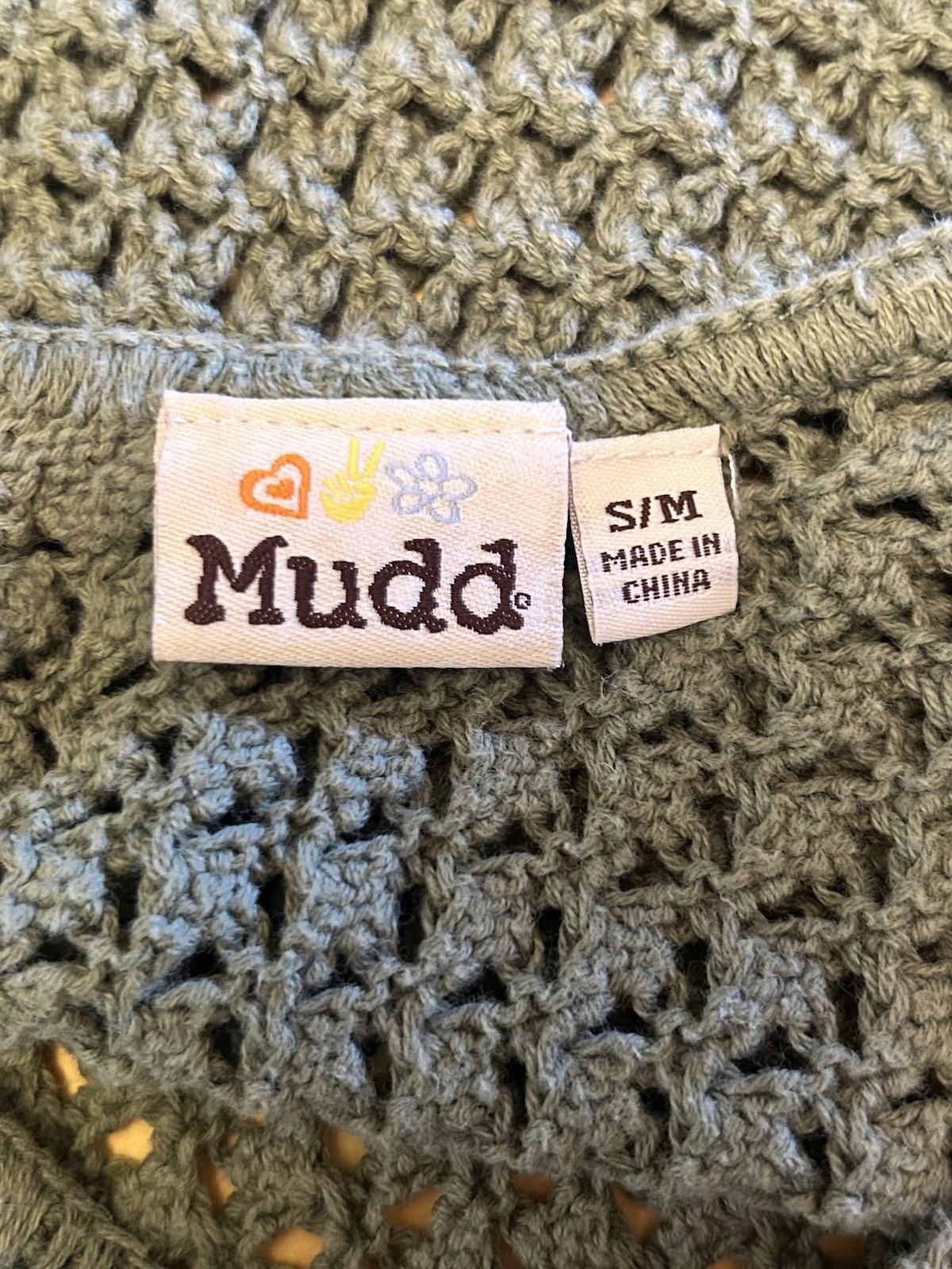 VTG Y2K Mudd Olive Green Crocheted Poncho Womens S/M Boho Festival