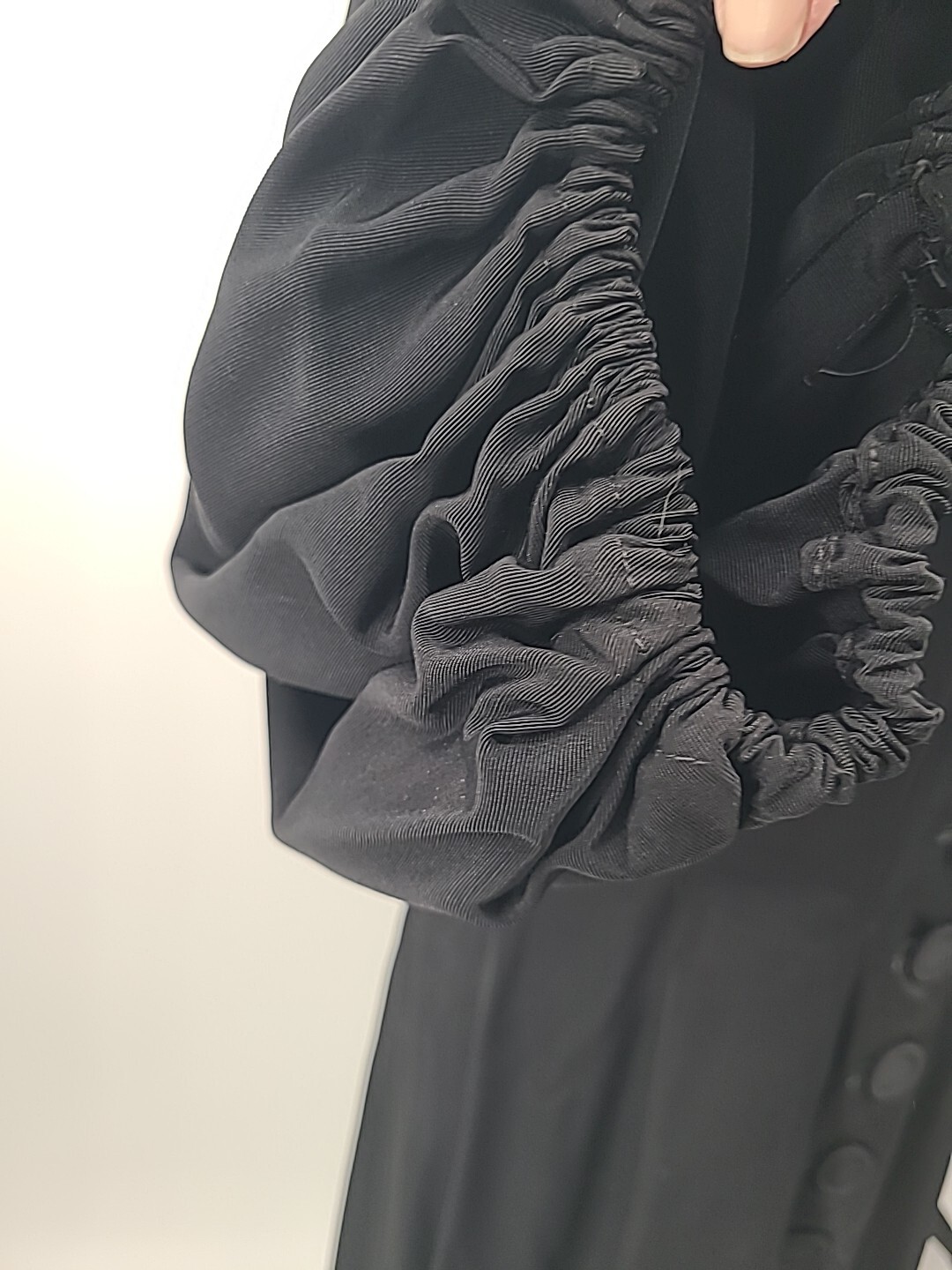 Rare VTG 1930s 40s Button Down Dress, Black With Bubble Sleeves & Full Skirt, LG