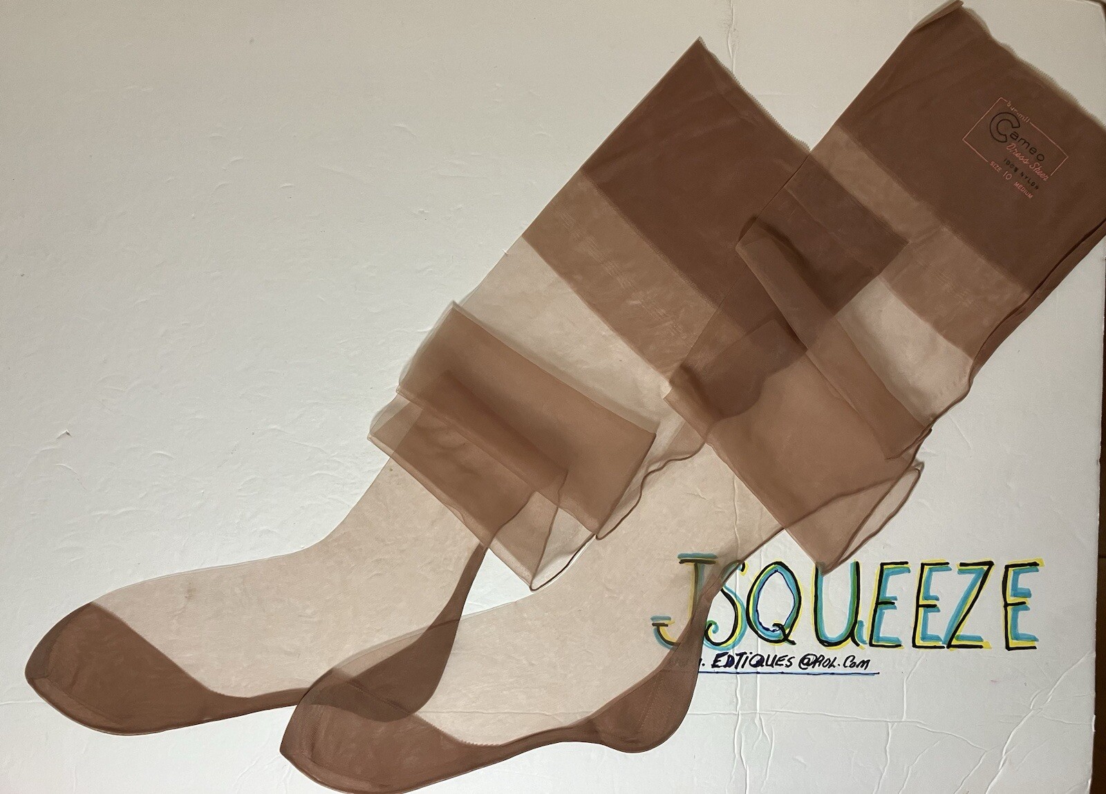 2 PAIR VINTAGE 1950s FULL FASHIONED STOCKINGS FLAT KNIT CUBAN HEEL SEAMED 10×32”