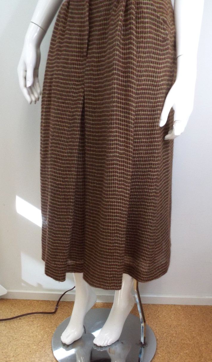 Vintage Giorgio Armani Brown Plaid Wool Blend Maxi Skirt 44 Fold Down Waist