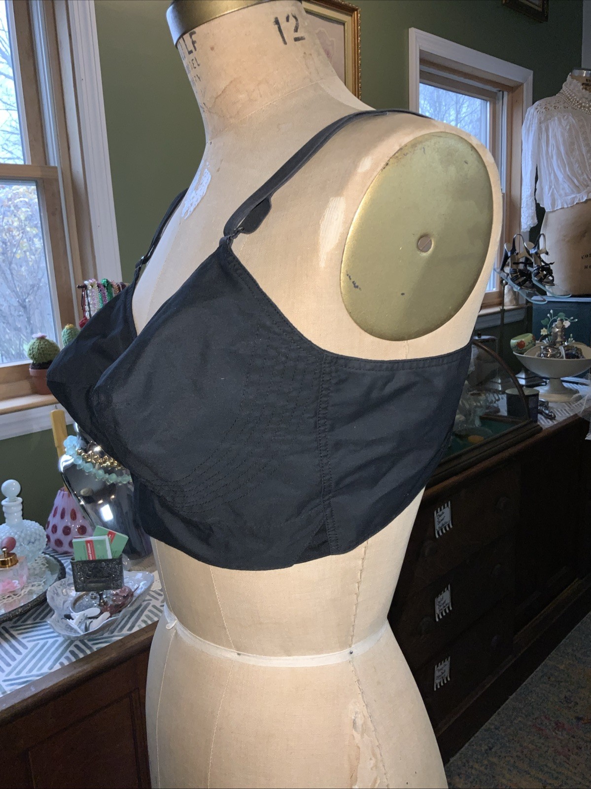 Vintage 40C Black Exquisite Form Longline Bullet Bra Pinup Poly Cotton