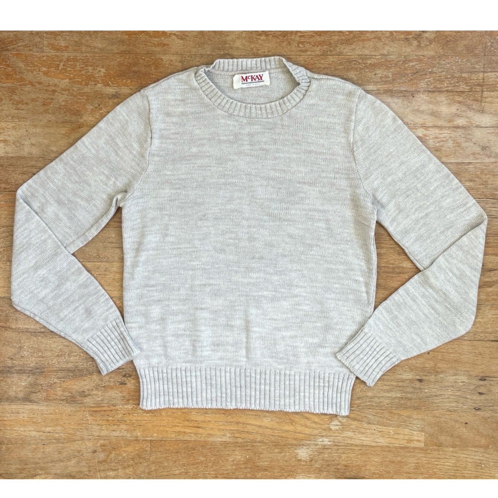 Vintage 1970s Knit Acrylic Sweater Size XS Heathered Cream/Beige Crew Neck