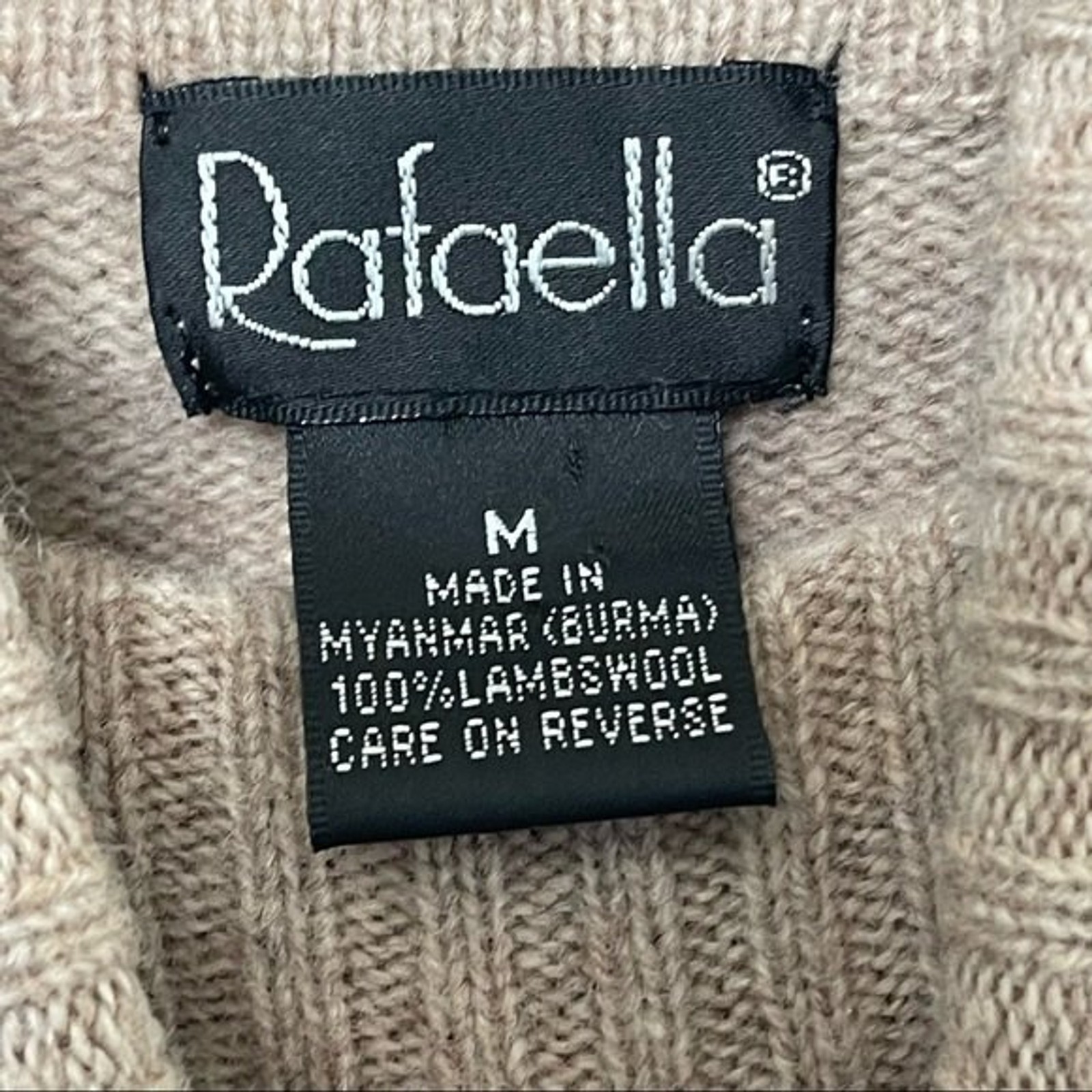 Rafaella 100% Lambswool Turtleneck Sweater Sz M Fringe Neutral Tan Beige