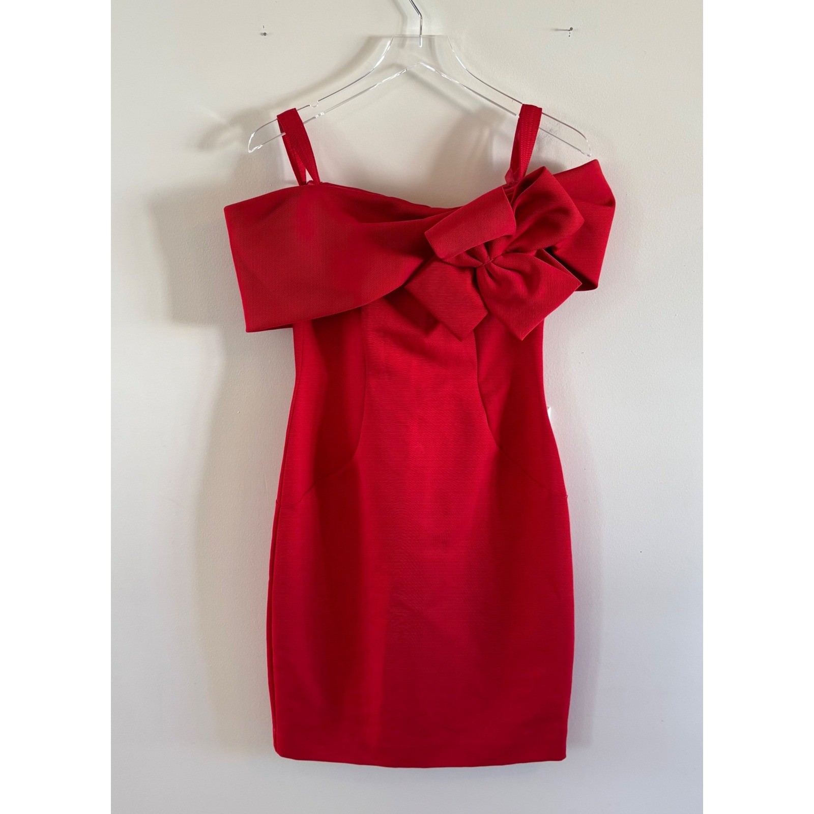 Vintage Act I Petites Red Off Shoulder Bow Cocktail Dress Size 4 Made in USA
