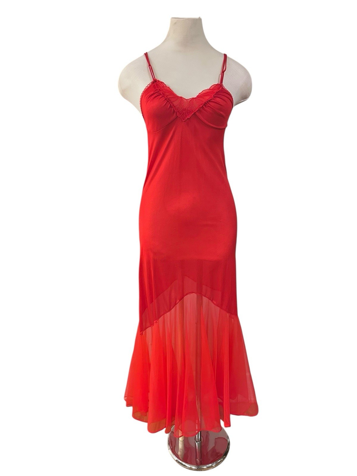 Vintage 70s Undercover Wear Negligee Nightgown Lace & Chiffon Trim Sz P/XS