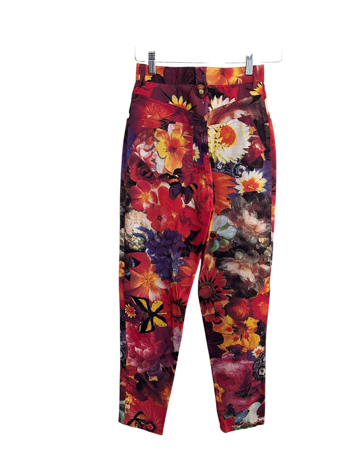 Christian Lacroix Floral Denim Pants 90s Vintage High Waisted EU 38 Rare 6 8