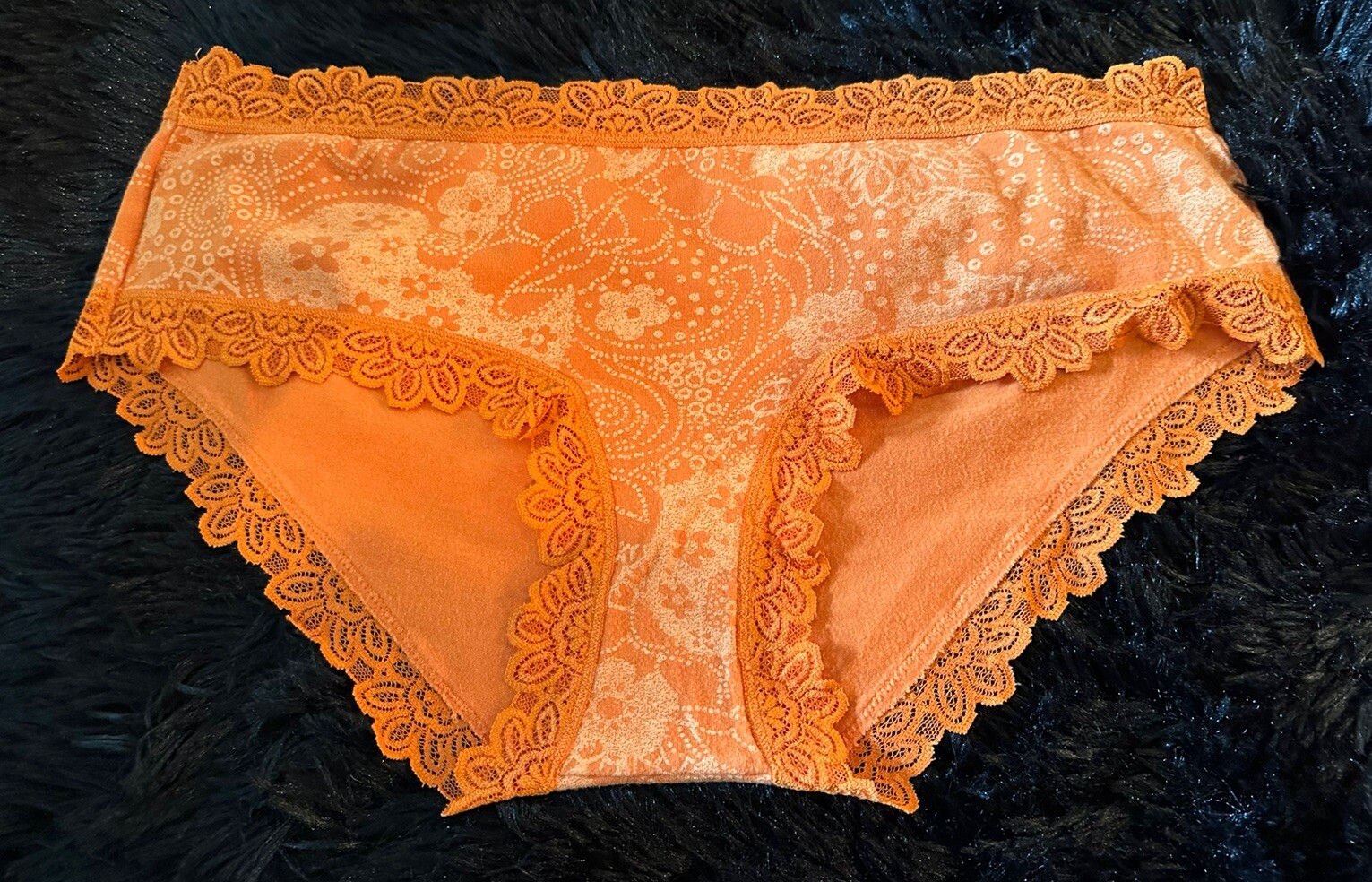Vtg Aerie “Real Soft” L Orange & White Bikini Hiphugger Panties W Lace Trim