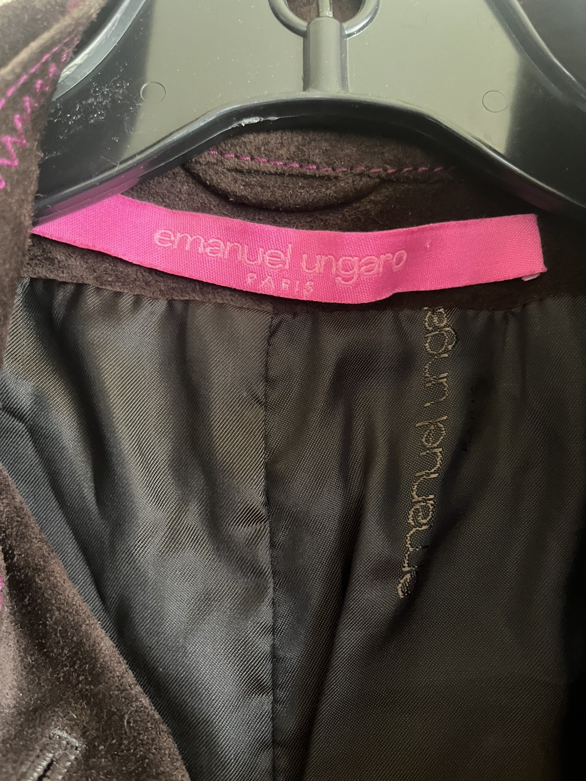1990s Emanuel Ungaro Leather Suede Chocolate Brown + Purple Vintage Moto Jacket