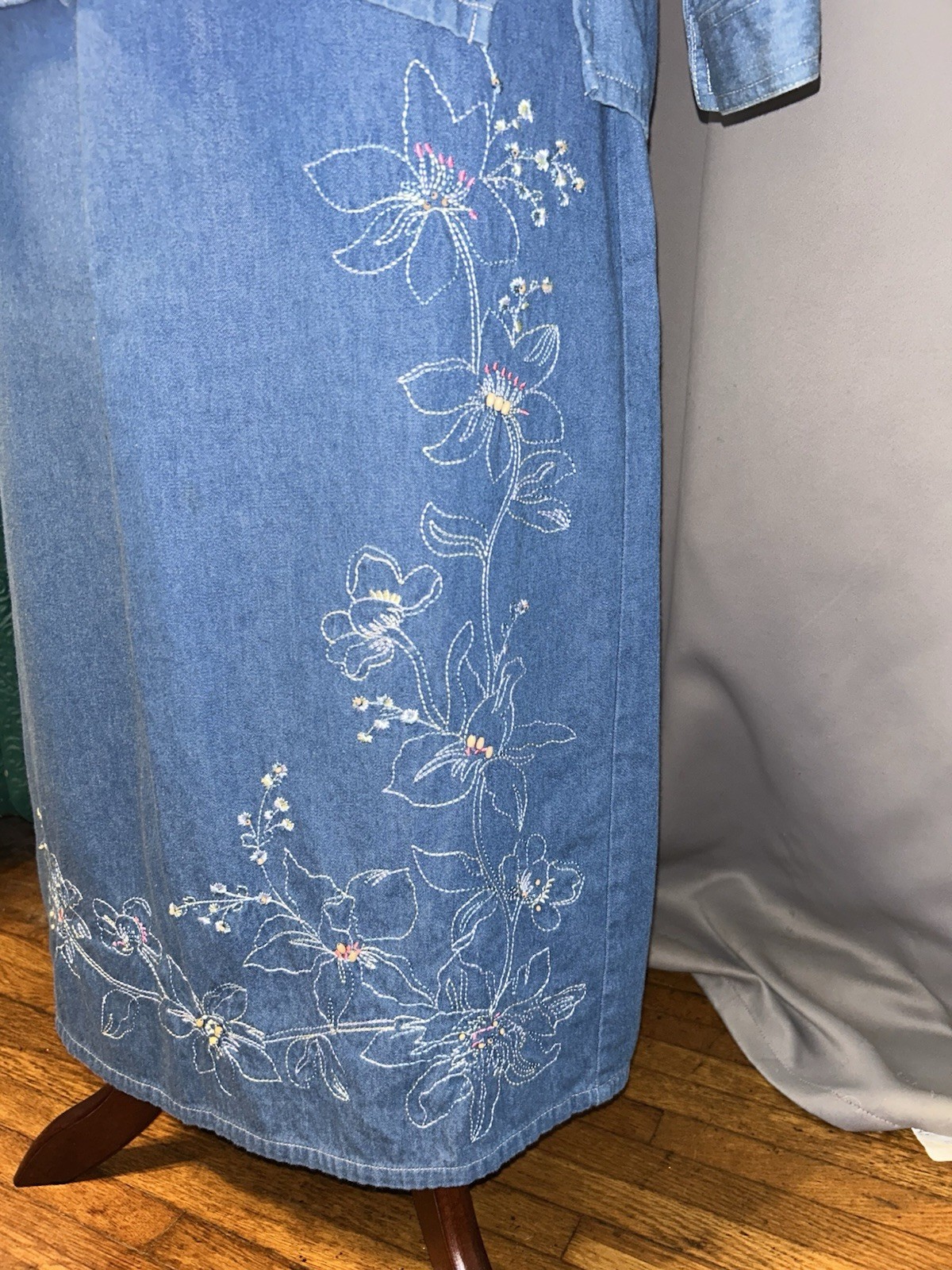 Vintage Cottagecore Embroidered Denim Two-Piece Maxi Set Women&rsquo;s