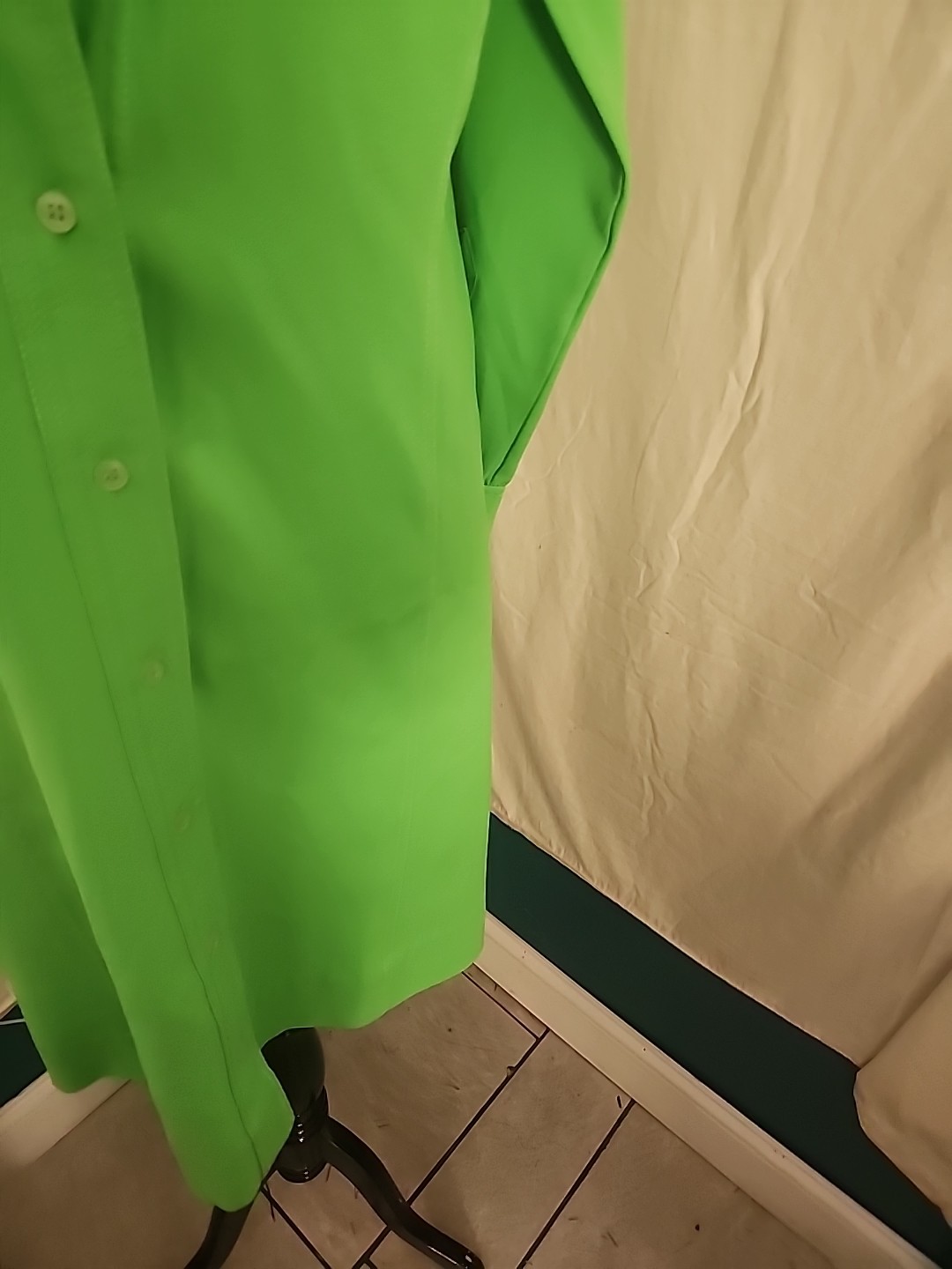 Sir James Hong Kong 1970s lime green long-sleeve collared shirt dress Small