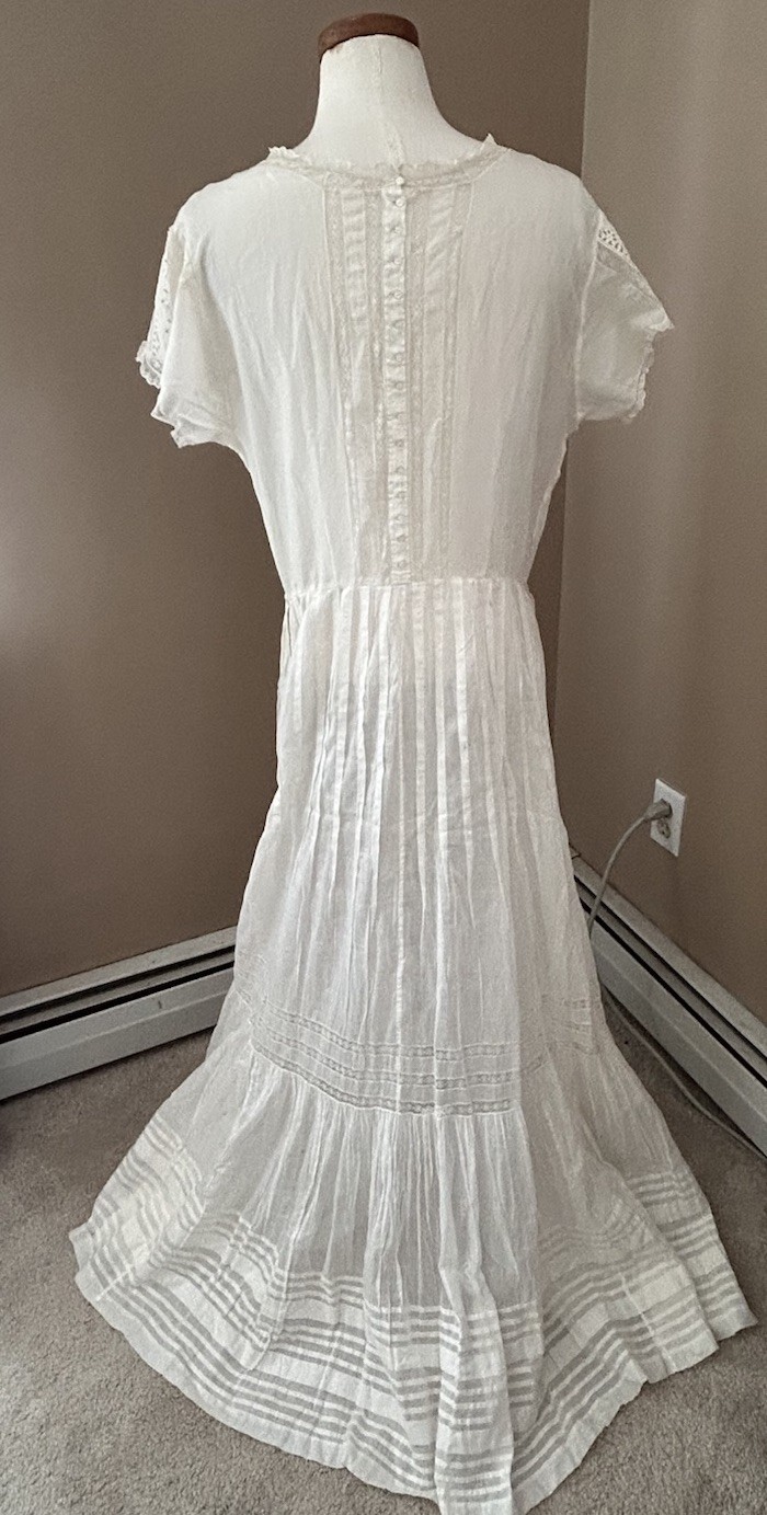 VTG Antique Edwardian 1900’s EMBROIDERED Dress Sz M/L Off White BOHO Wedding