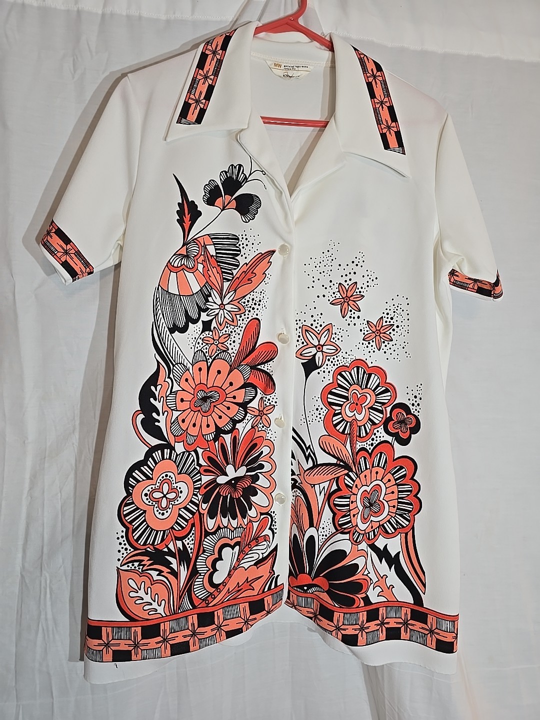 1960&rsquo;s Hippie Mod Floral Women Polo Shirt Size Medium