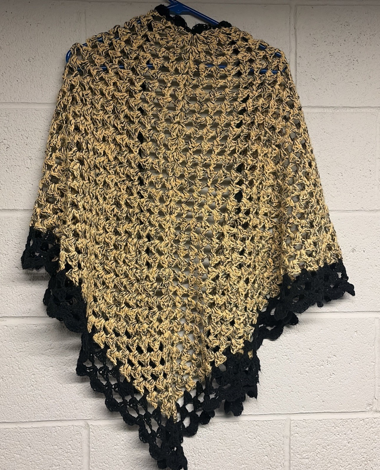 Vintage 1970 Handmade Knit Shaw, Boho/Hippie, Yellow And Black