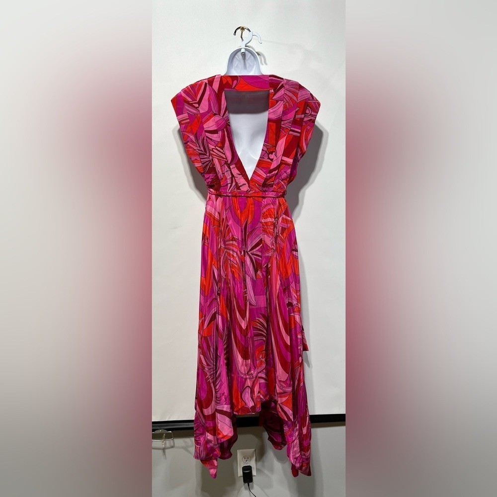 Farm Rio Red Endless Summer V Neck Midi Dress Size XS 100% Viscose NWT