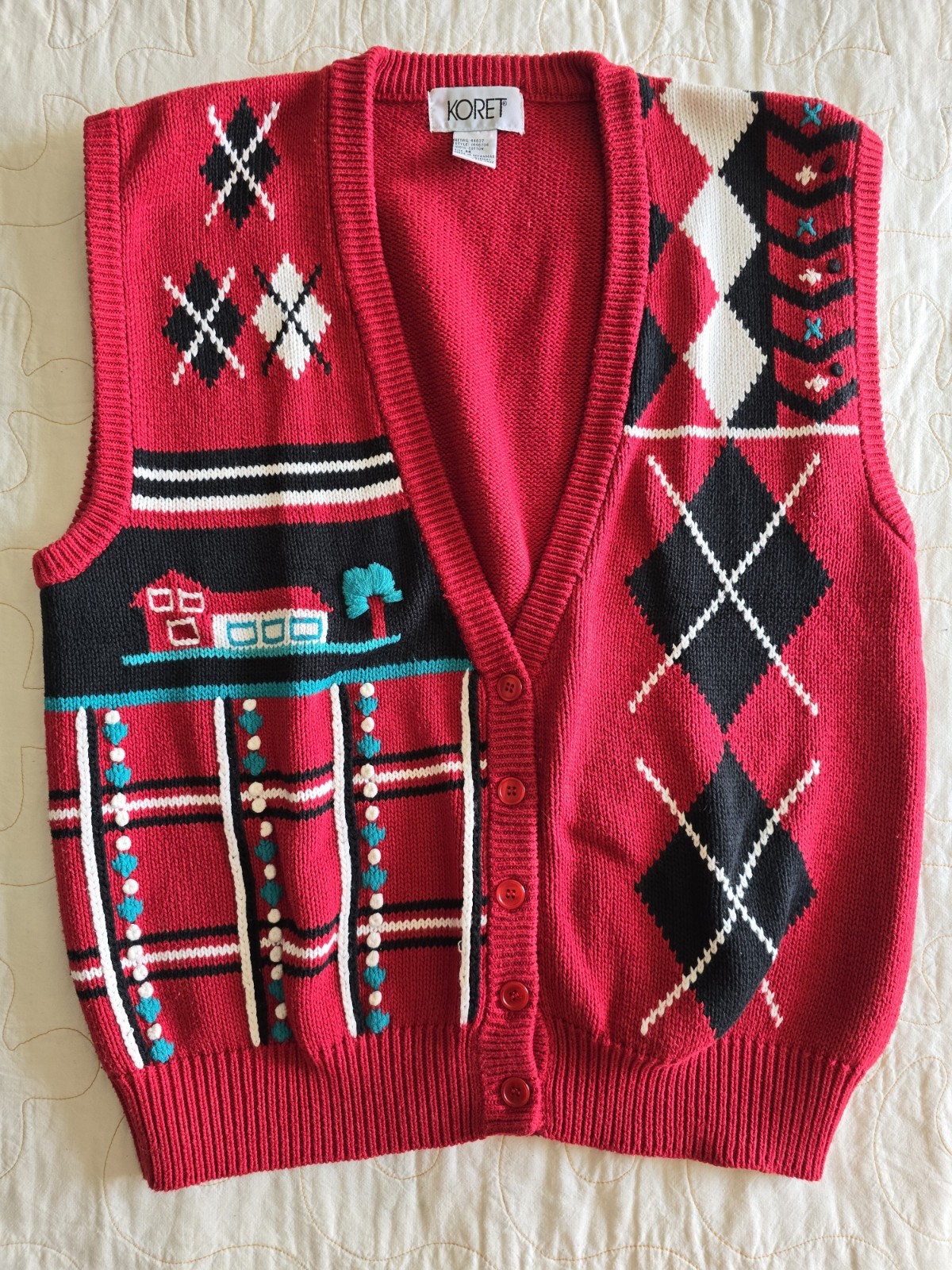 Vintage 80s 90s Koret Sweater Vest Womens Medium Teacher Cottagecore Grandmacore