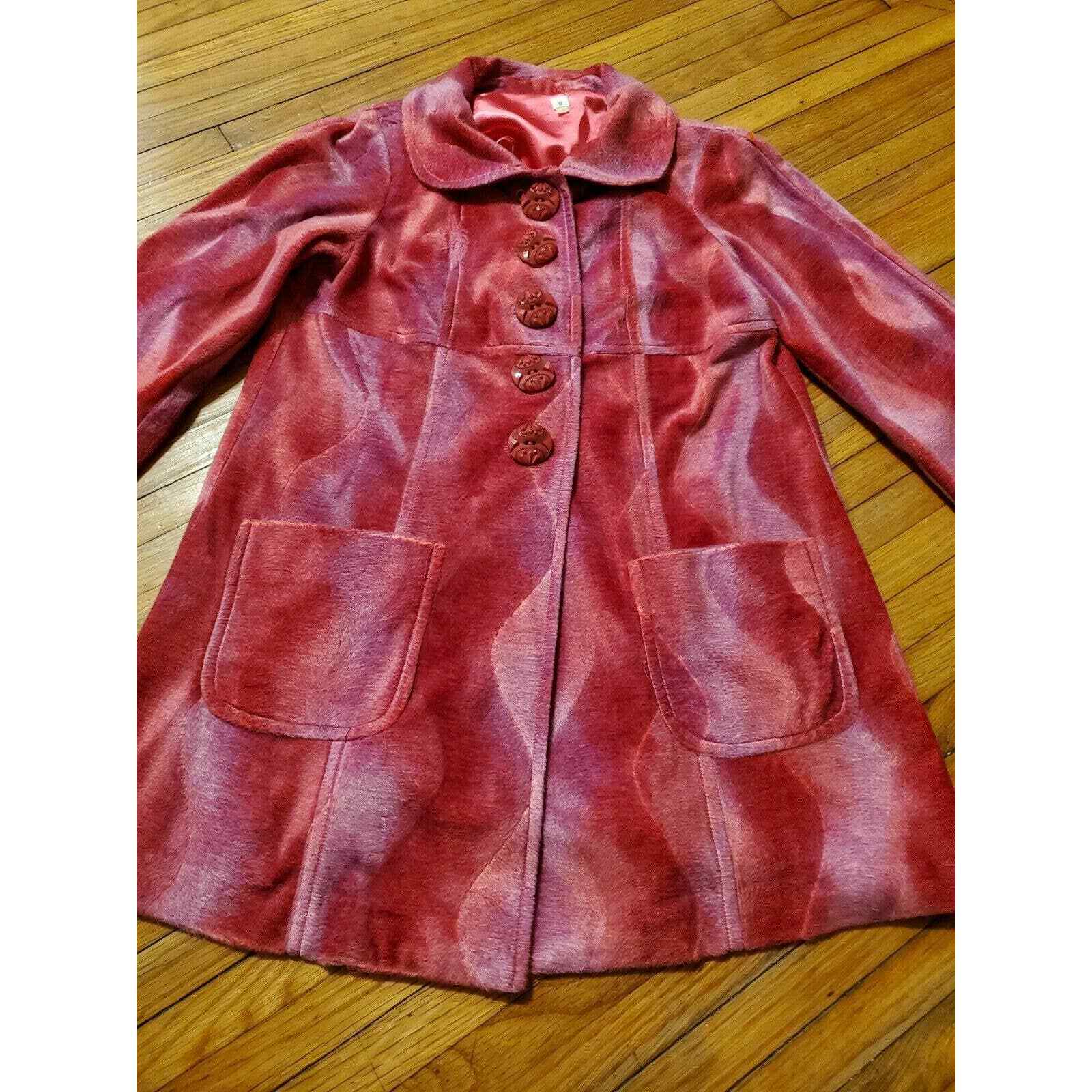 Vintage Pink Velour Jacket 70s Coat Psychedelic Mod Bold Made In America Groovy