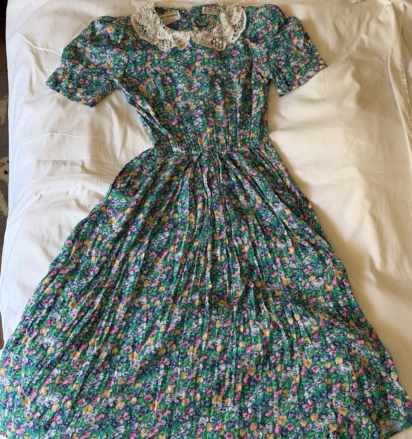Karin Stevens Petites Floral Dress Vintage Cottagecore Lace SZ8 30s revival