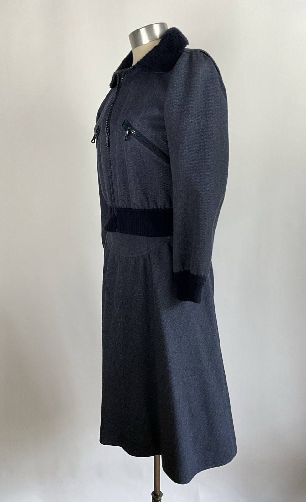 Vintage c.1970 Courreges Hyperbole Bomber Jacket and Skirt with Faux Shearling