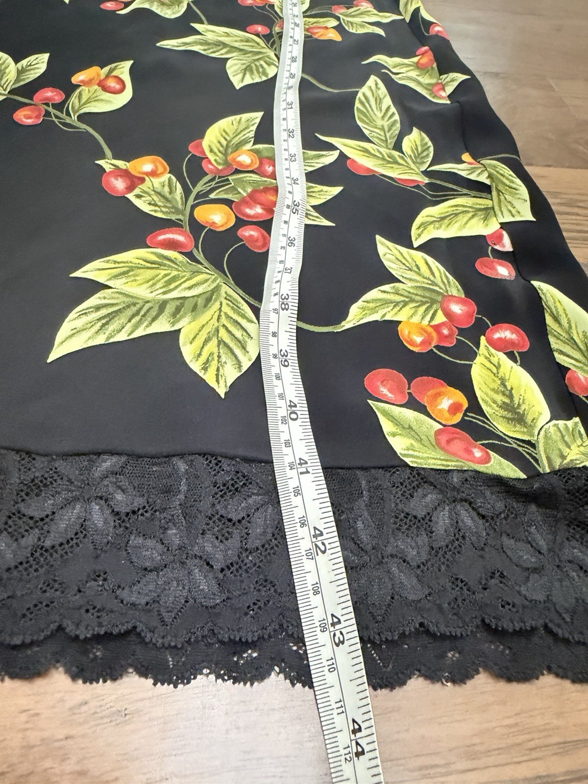 Vintage Y2K Bebe Cherry Print Lace Trim Slip Dress, Black Red, Women&rsquo;s Size M