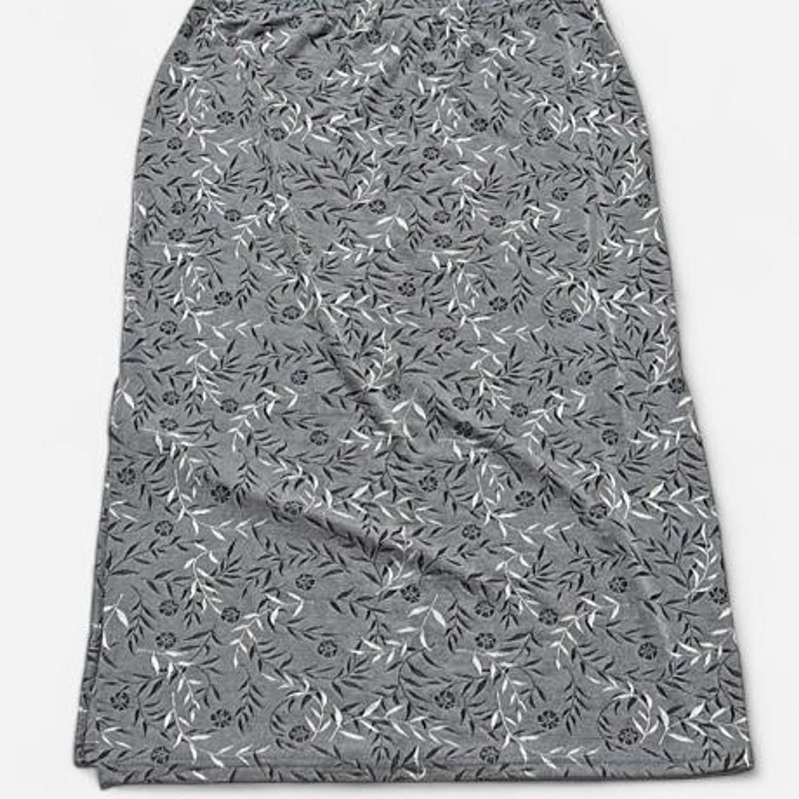Silver Whimsygoth Dark Fairy Y2K Side Slit Column Floral Pattern Skirt: Large