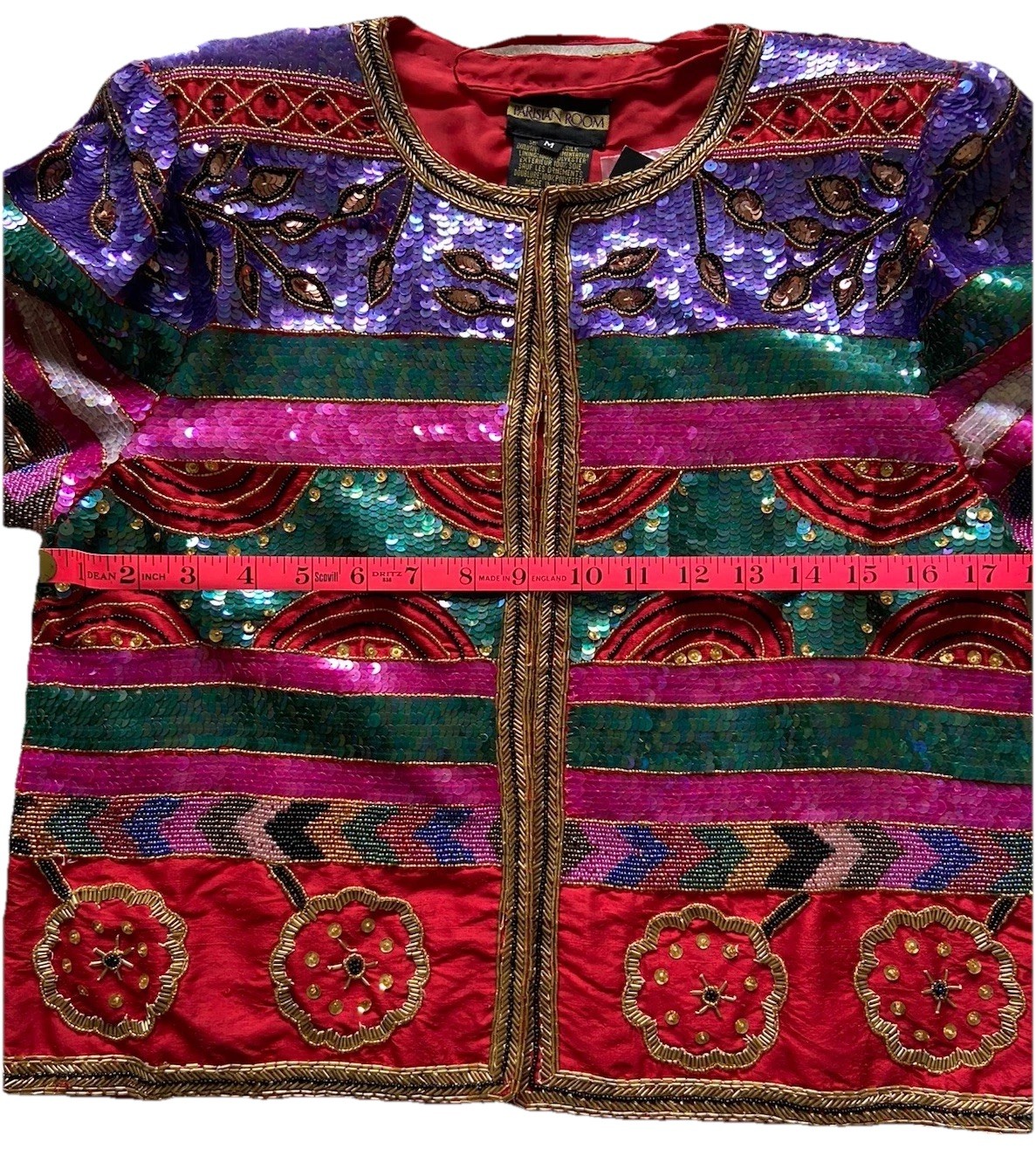 Vintage Women’s Beaded Sequined Jacket 100% SILK Bolero Sz. M By Parisian Room