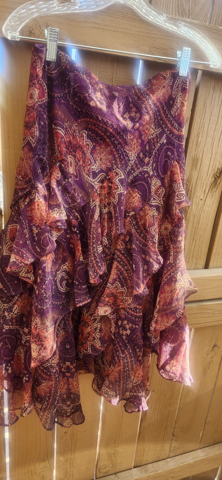 Vintage Ralph Lauren Purple Chiffon Paisley Flowing Layers Bias Cut Skirt Small