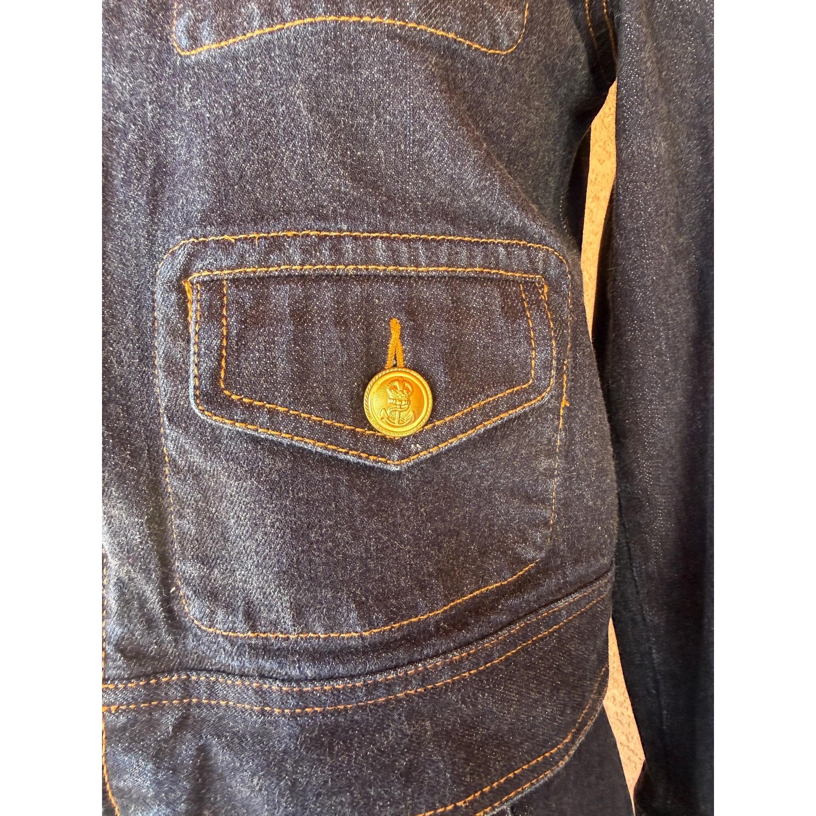 Vintage 2000s Ralph Lauren Denim Jacket & Skirt Set Gold Button Suit Petite
