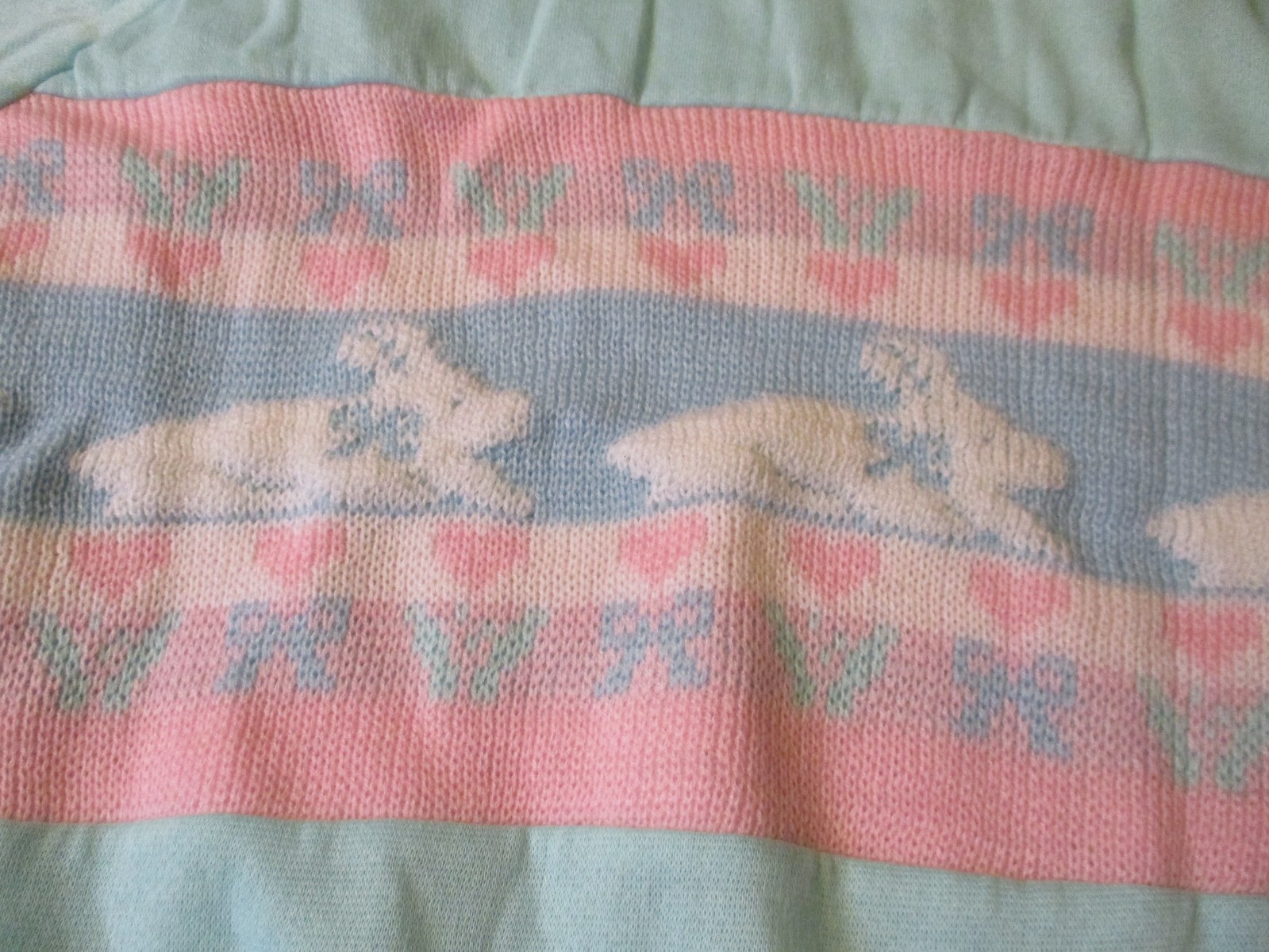 Center Aisle Plus Bunny Rabbit Sweater 44/24W Vintage 1980&rsquo;s Women&rsquo;s Blue Pink
