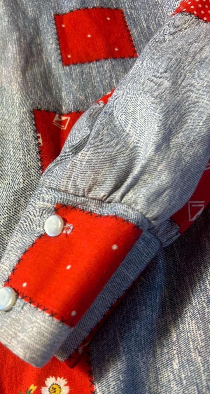 Vintage JCPenney Gaymode Patchwork 70s Bodysuit Shirt Snap Crotch Quilt Look