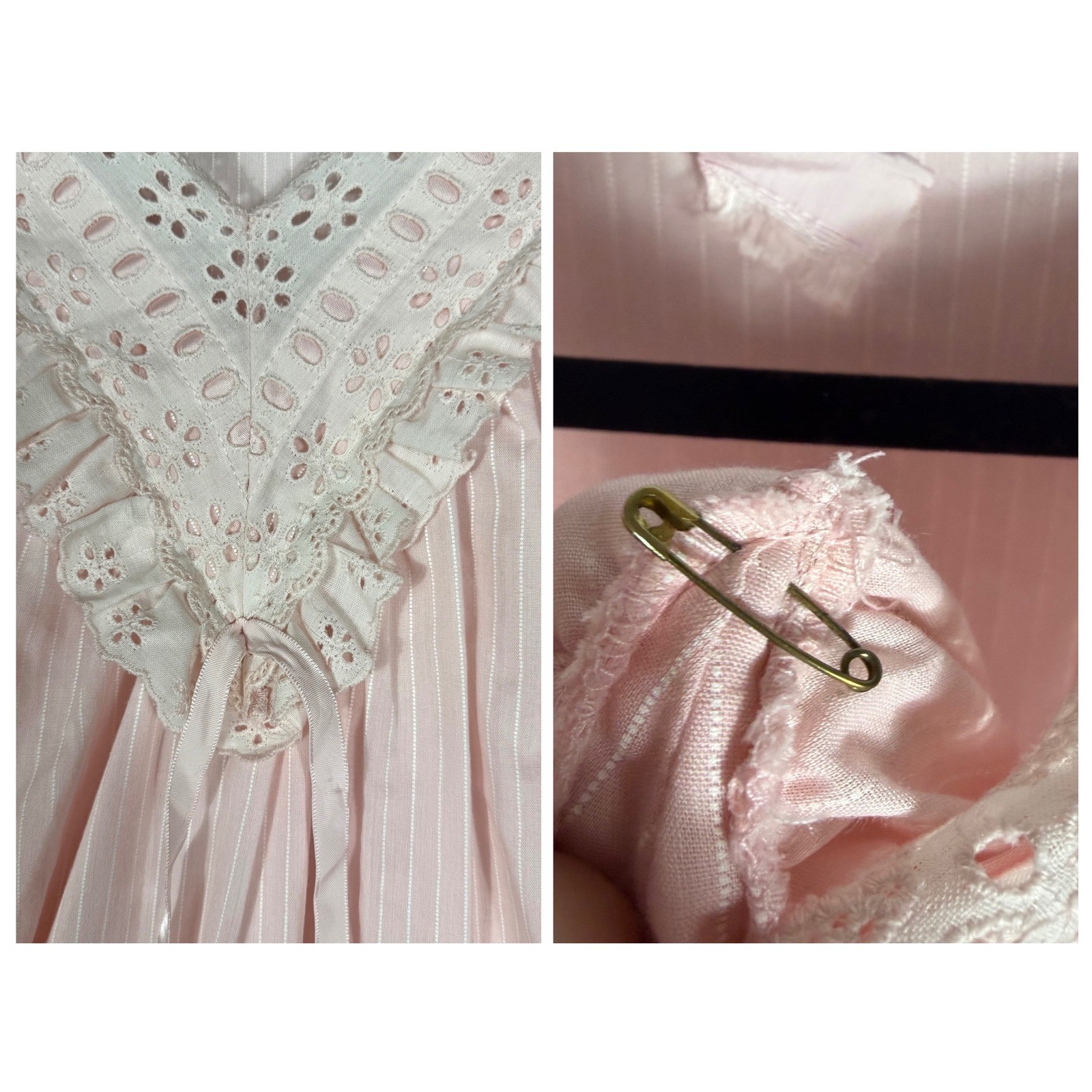 Vtg Donna Richard Gilligan O&rsquo;Malley Pink Pinstripe Eyelet Lace Nightgown Cottage
