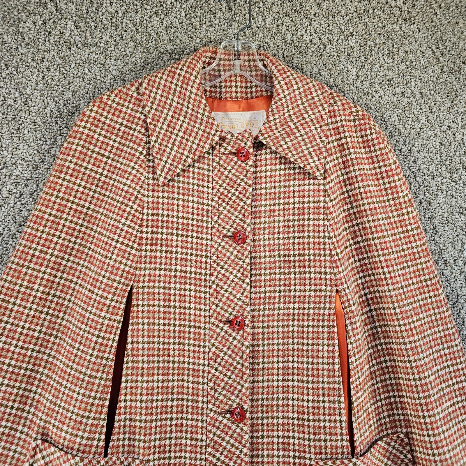 Vintage Pendleton Houndstooth Cape Jacket Womens Sz 14 Plaid Button Up