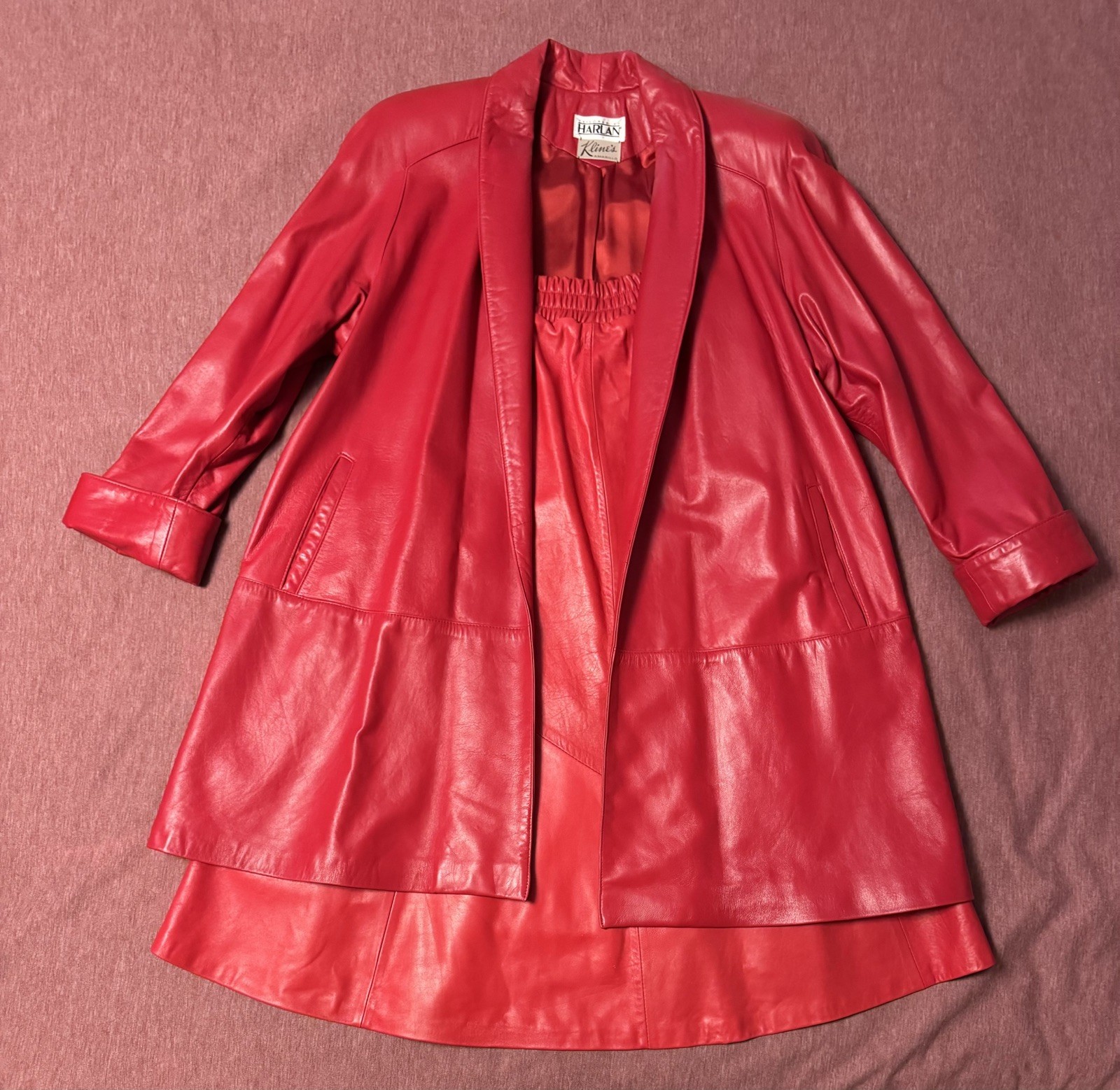 Vintage Red Leather Swing Coat and Full Skirt Women&rsquo;s made by Harlan for Kline&rsquo;s