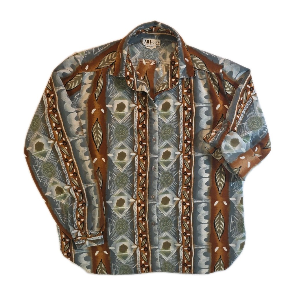 Vintage All Hours Leaf Print Long Sleeve Blouse – Size L
