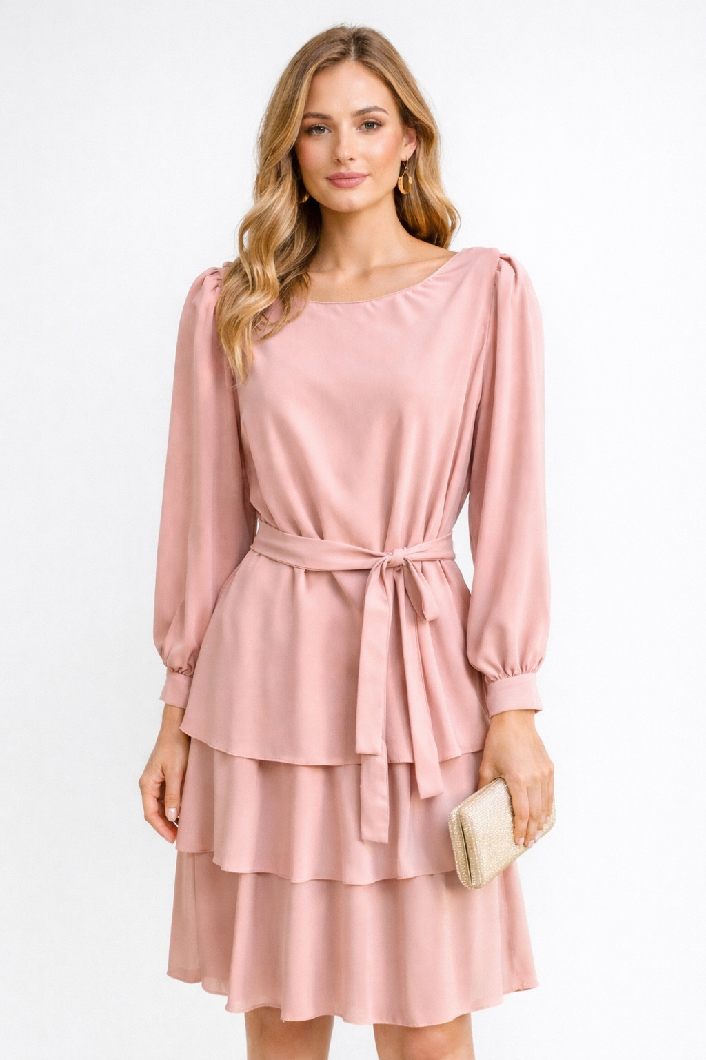 Vintage 10 (size 6 8 Now) Romantic Dusty Rose Pink Dress Tier Chiffon Cocktail