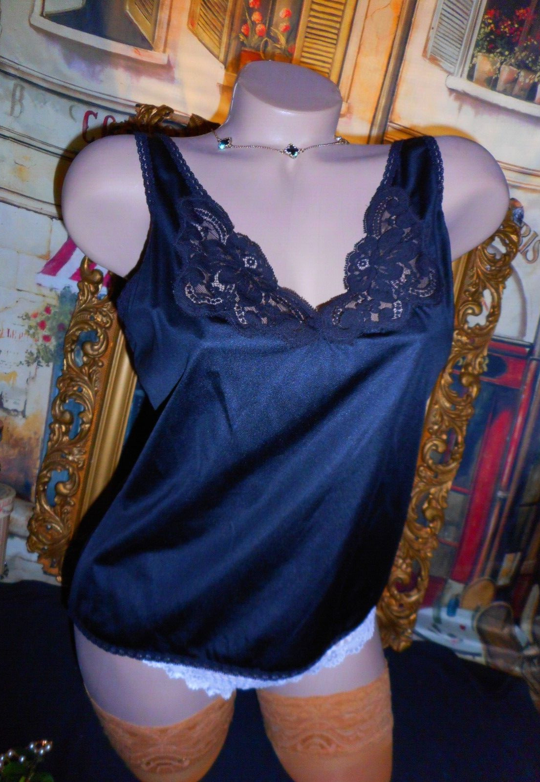 34 Small Black Nylon Cami 100% Non-Cling Antron Nylon Union Made in USA