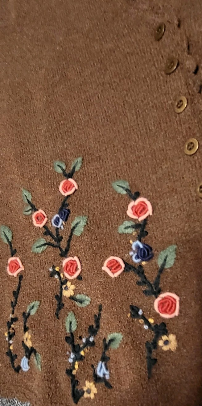 Vintage Koret Plus Size Cardigan Sweater Vest Button 1X XL Embroidered Flowers