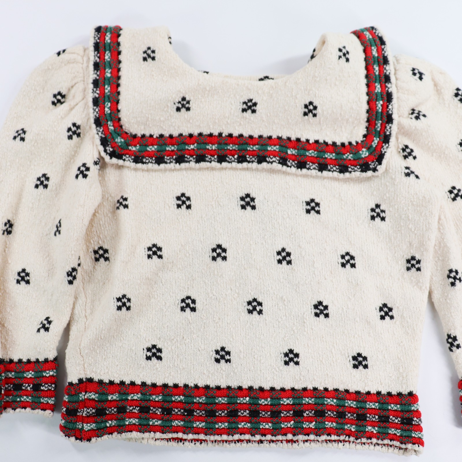 Vtg Cullinane Sweater Cropped Sz Large Basset Hound Dog Collared Christmas 1980s