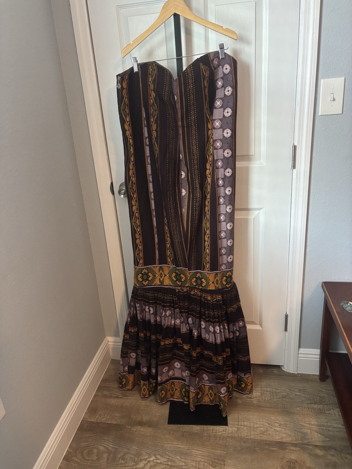 Vintage Boho Trumpet Maxi Dress Ethnic Print Festival Cottagecore