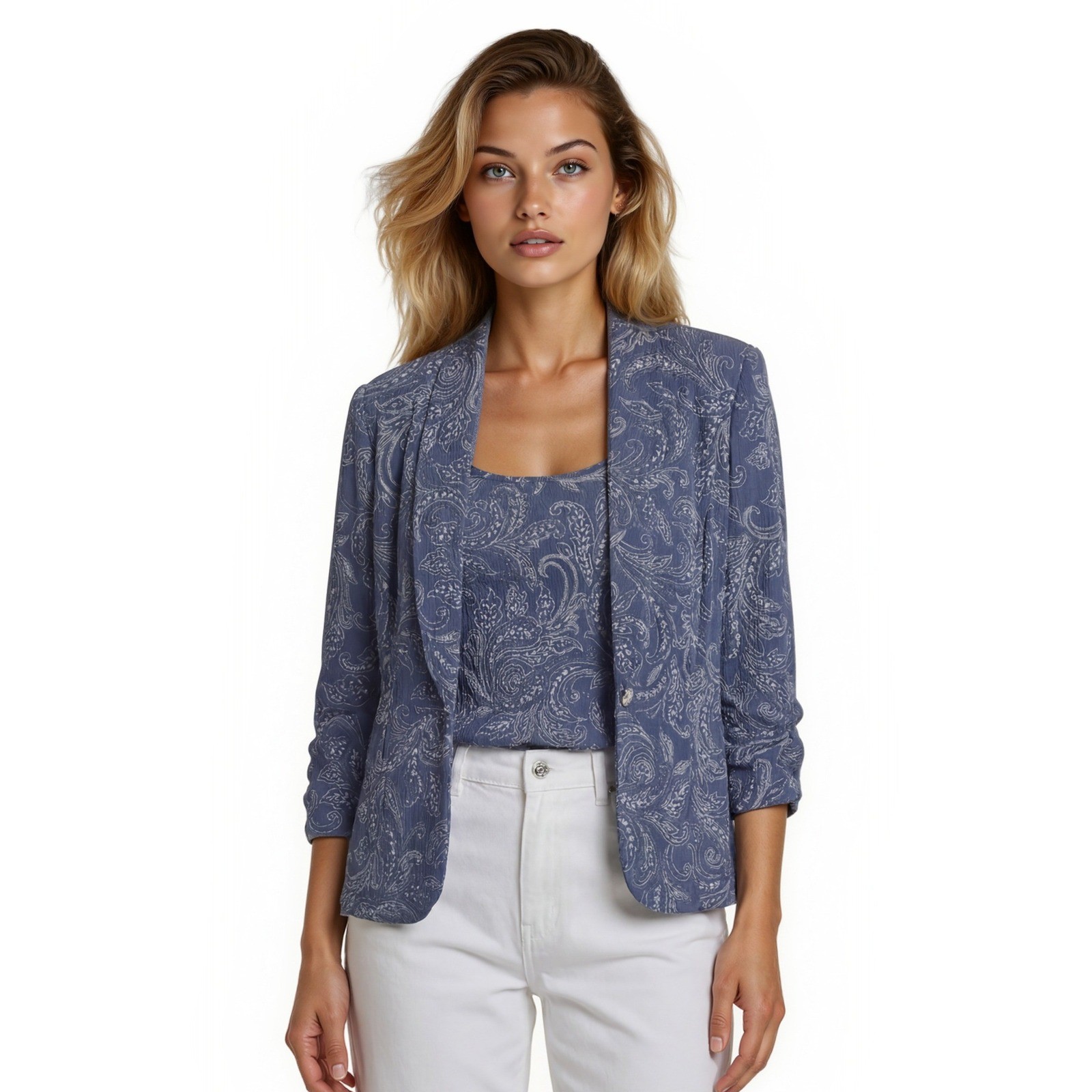 Alex Evenings 2Pc Jacket Tank Set Women&rsquo;s Size Medium Blue Silver Paisley