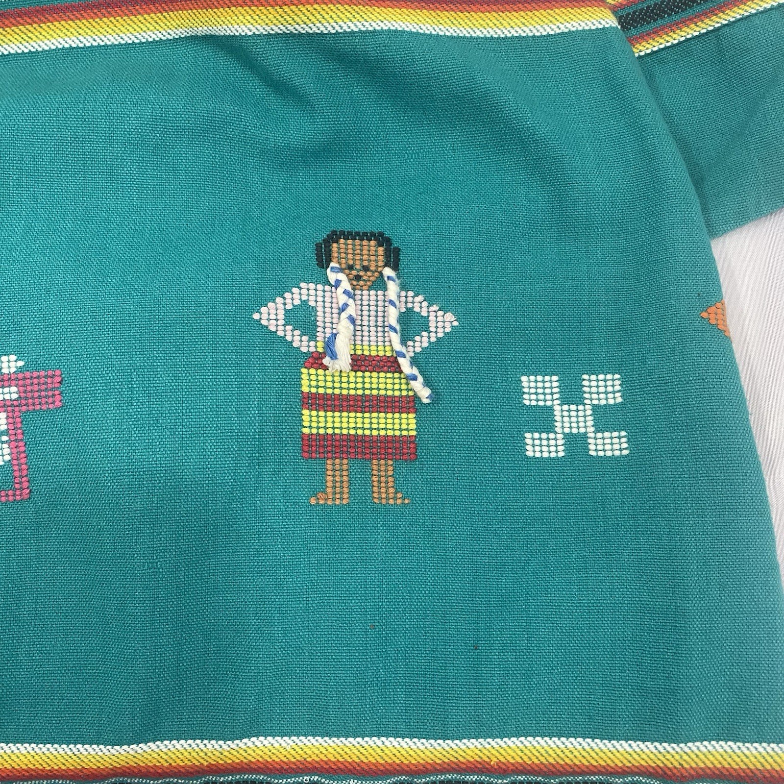 Vintage Guatemalan Teal Embroidered Cotton Dress – Handmade Artisan Lupita -Sz S