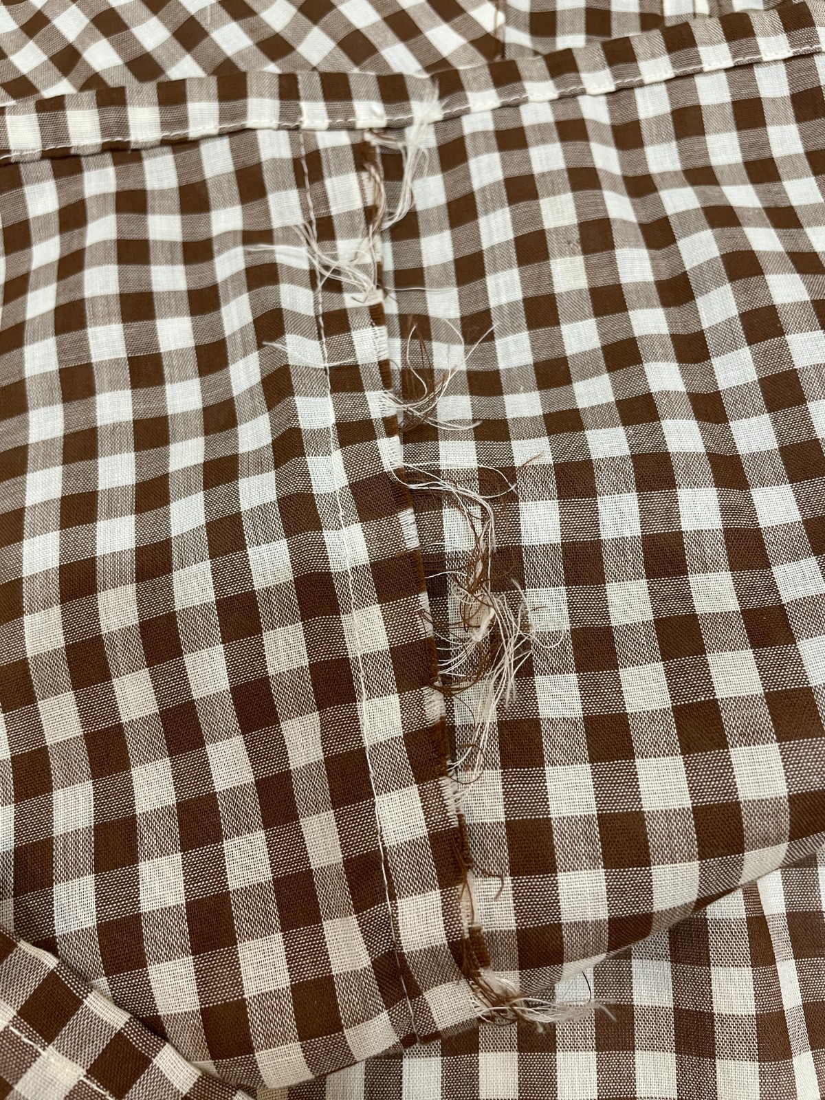 Vintage Brown White Gingham Dress Zip Up Embroidery Rockabilly Granny Core