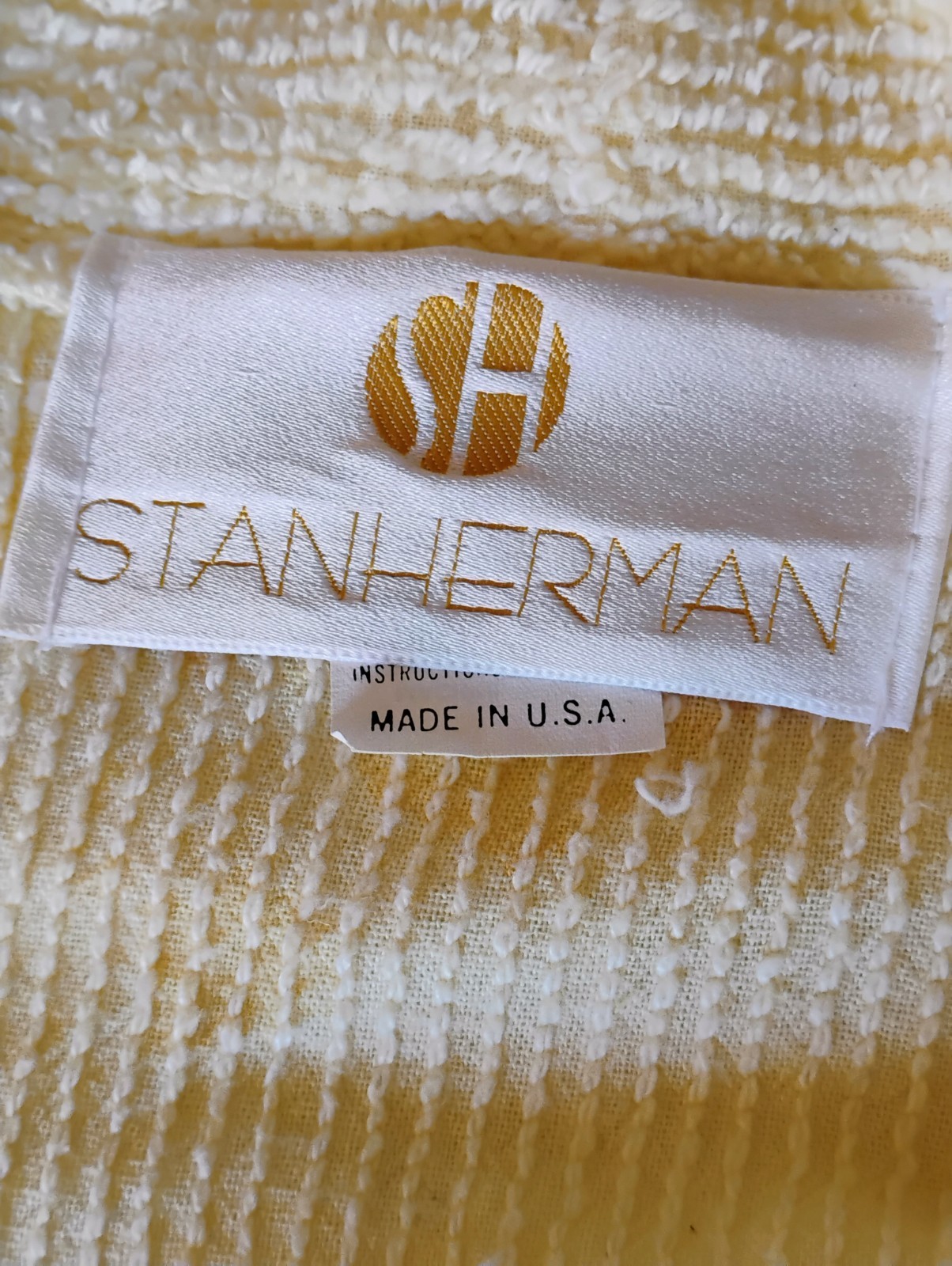 Vintage 70s Stan Herman Yellow Chenille Terry Robe Butterfly Decal Wrap Belt M