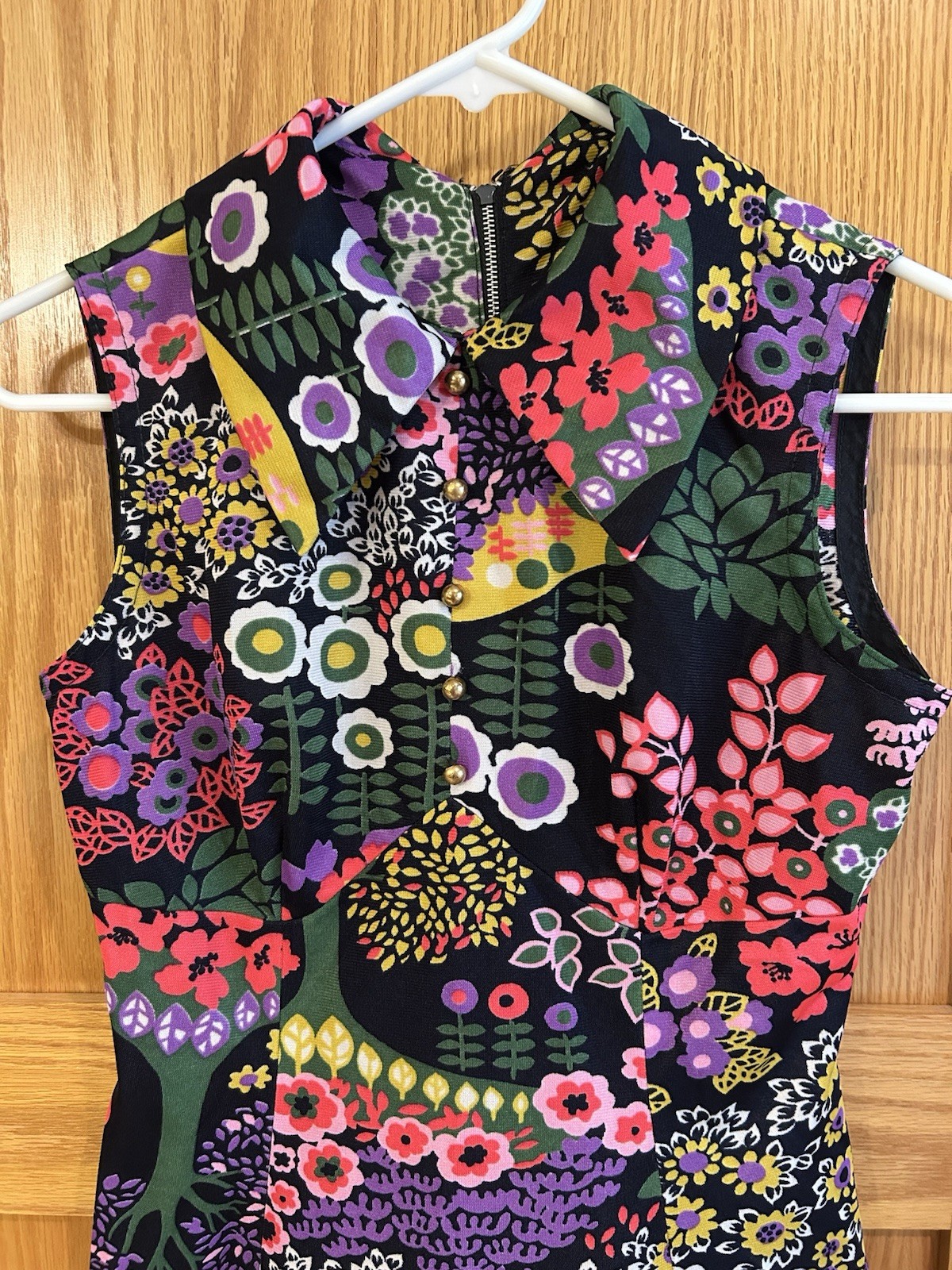 Vintage Psychedelic 60s 70s Floral Micro Mini Dress Groovy Trippy Baby Doll