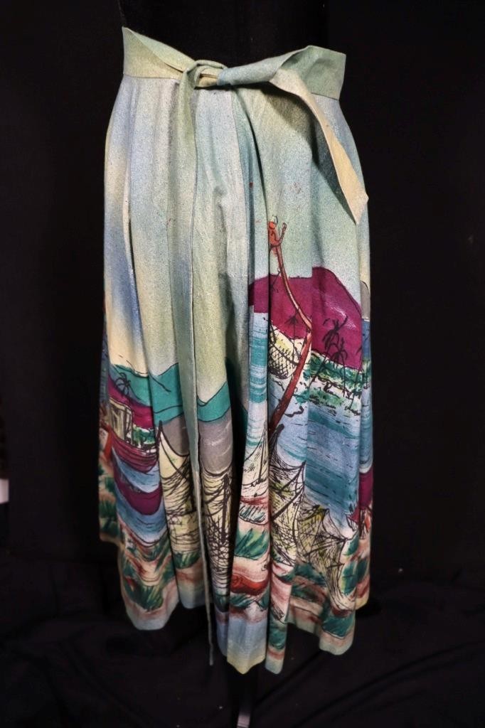 Vintage 1960&rsquo;s Mexican Painted Cotton Circle Skirt Size 32&Prime; Waist Exc Condition