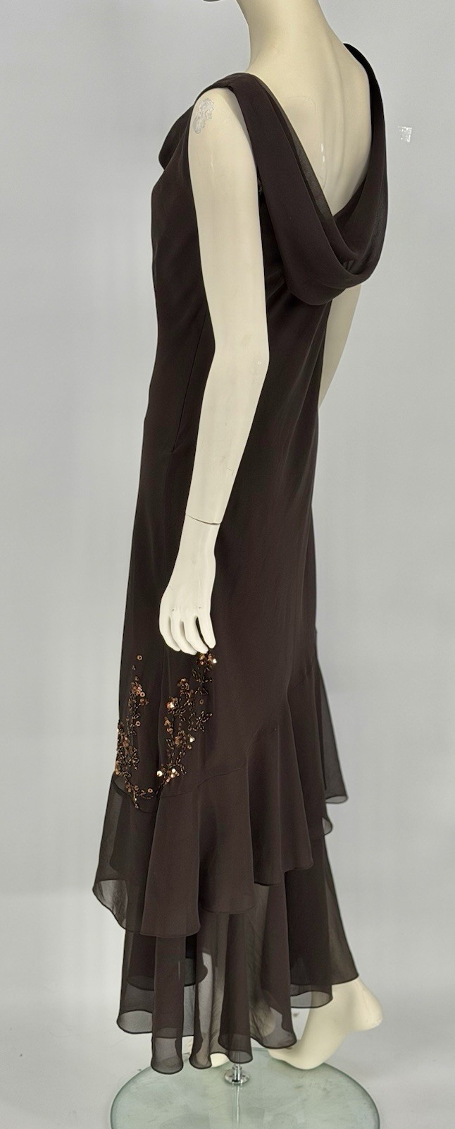 XSCAPE by Joanne Chen Vintage Evening Dress Chocolate Brown w/Copper Sequins Sz8