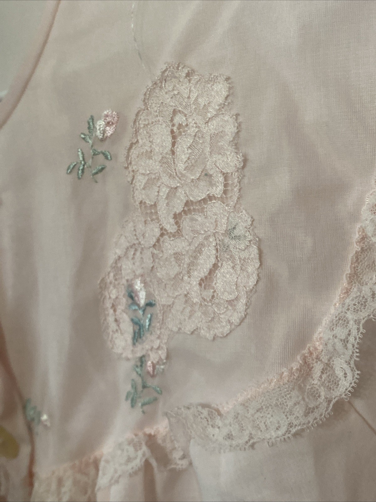 Vintage Sears 2pc Pajama Set Pink Embroidered 38 M/L