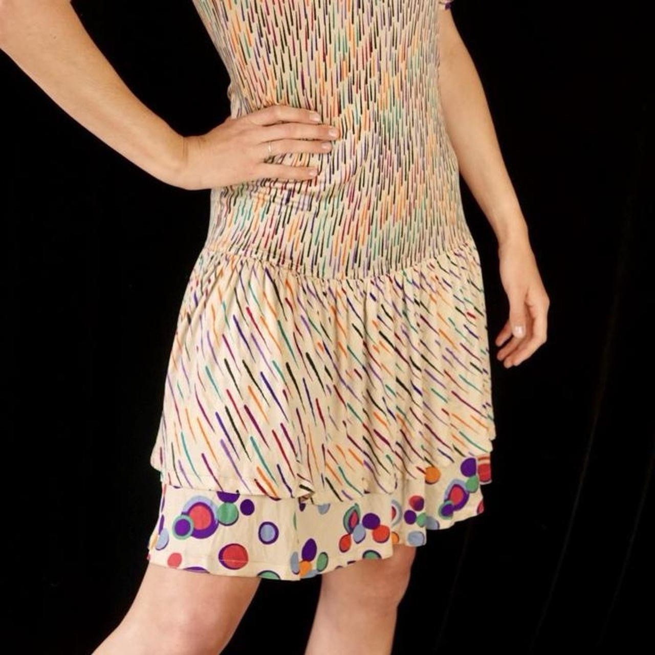 Vintage 70s Missoni multicoloured silk printed drop waist midi dress S M