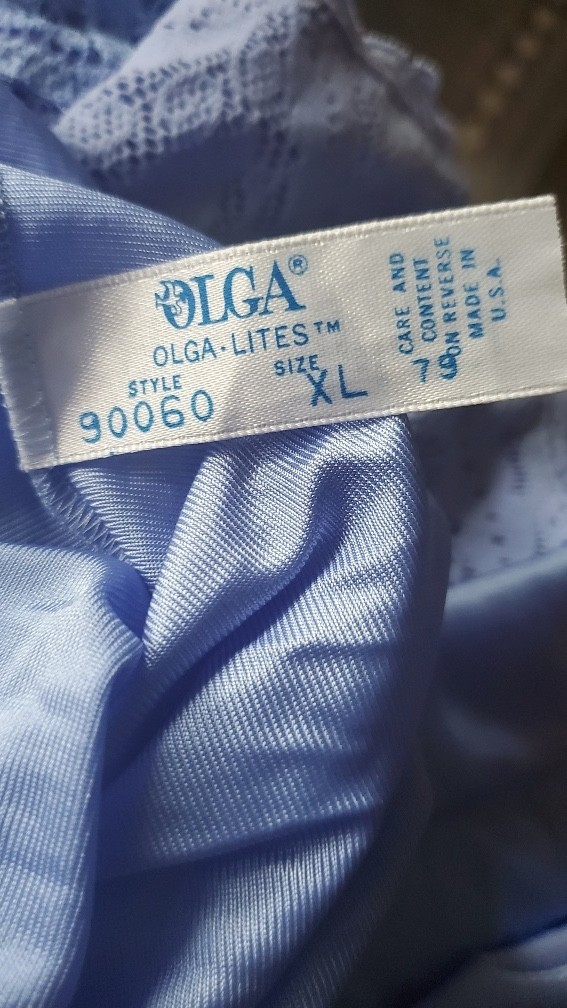 Vtg. OLGA Periwinkle Blue, Lace Bodice Formfit Teddy, Romper, Step-In Gown, XL